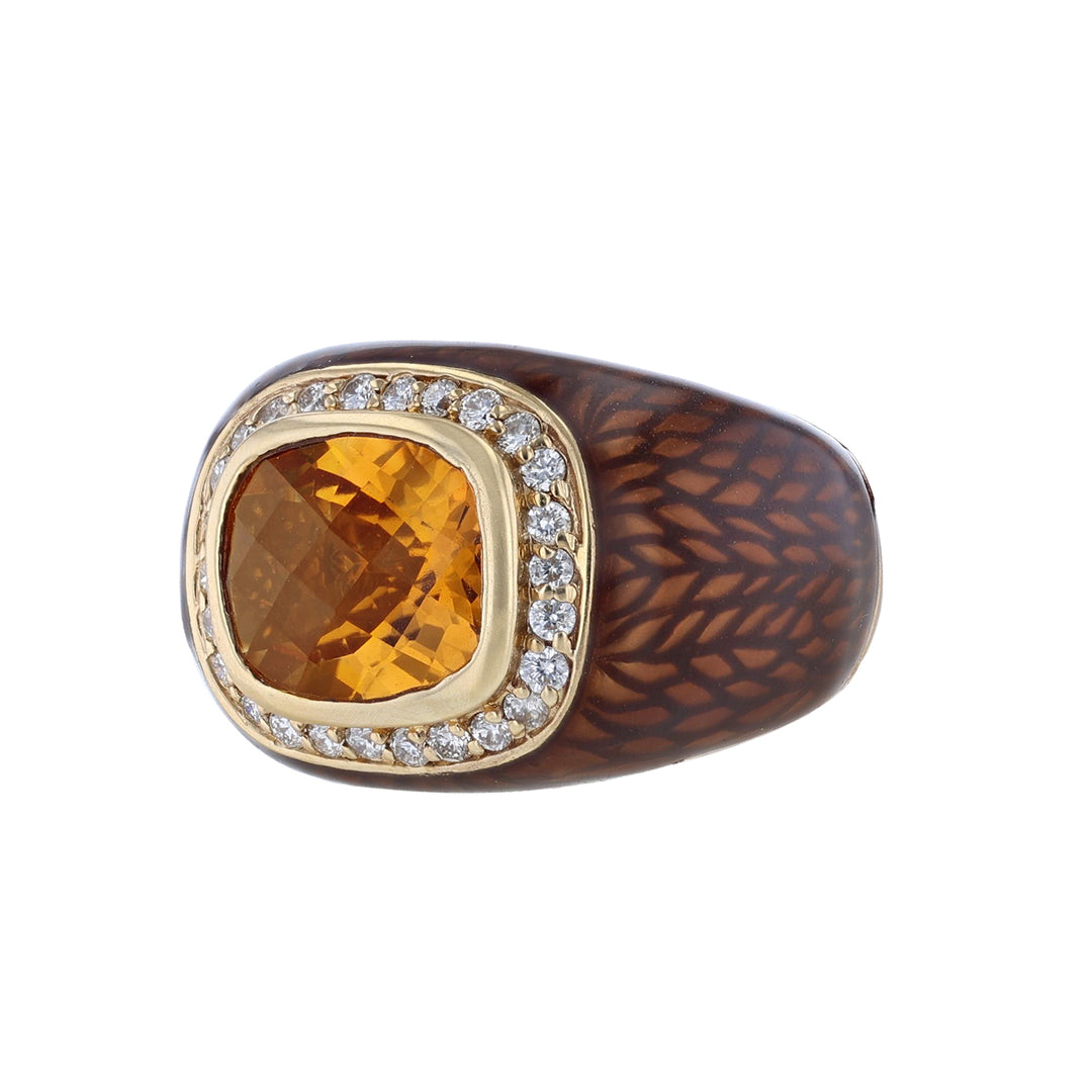 Citrine Diamond Chocolate Brown Enamel Ring