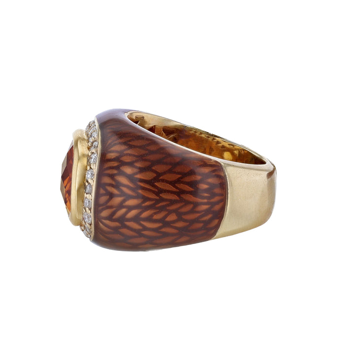 Citrine Diamond Chocolate Brown Enamel Ring