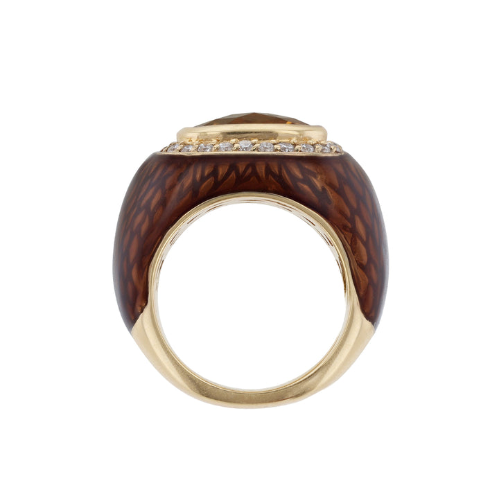 Citrine Diamond Chocolate Brown Enamel Ring