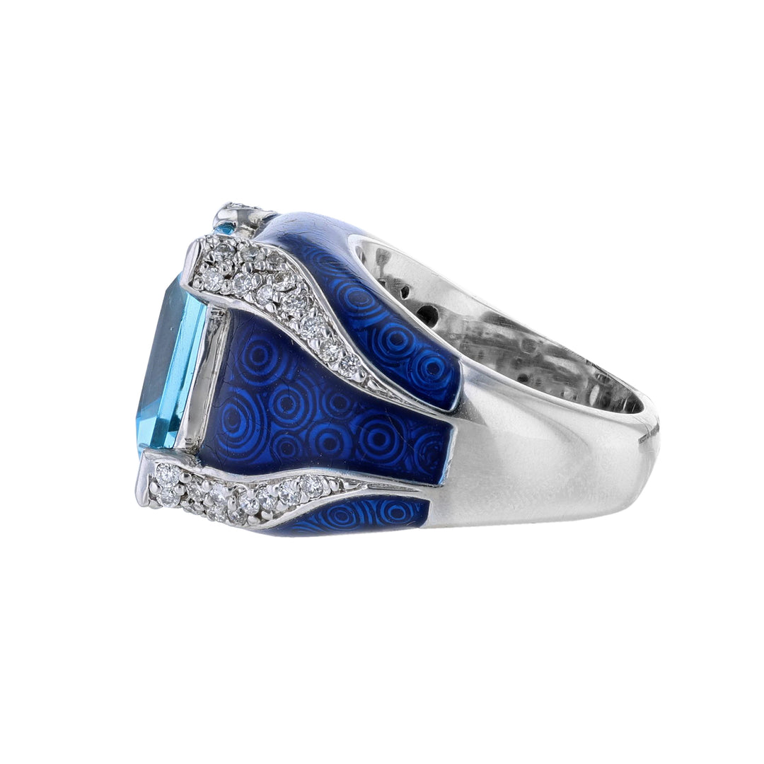 Blue Topaz Diamond Blue Enamel Ring, 12.06ct.