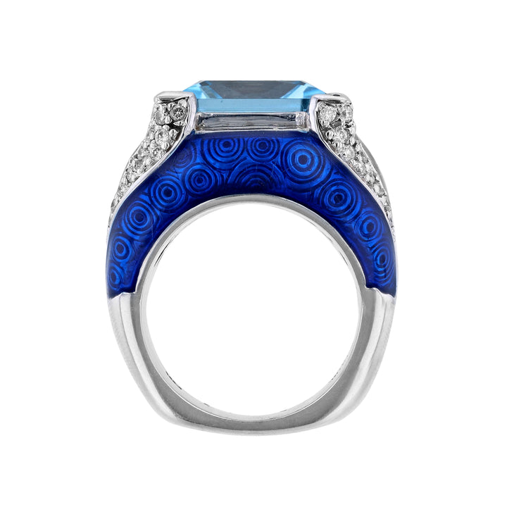 Blue Topaz Diamond Blue Enamel Ring, 12.06ct.