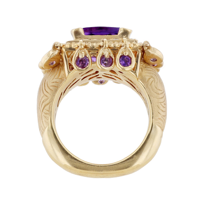 14K Yellow Gold Diamond Amethyst Ring, 5.69ct.