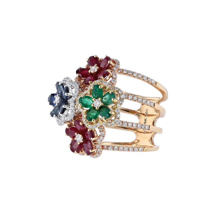 Multi-Gemstone Floral Diamond Ring
