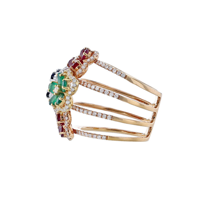 Multi-Gemstone Floral Diamond Ring