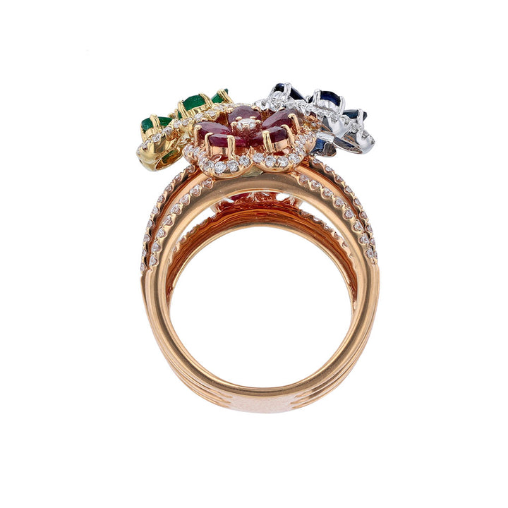Multi-Gemstone Floral Diamond Ring