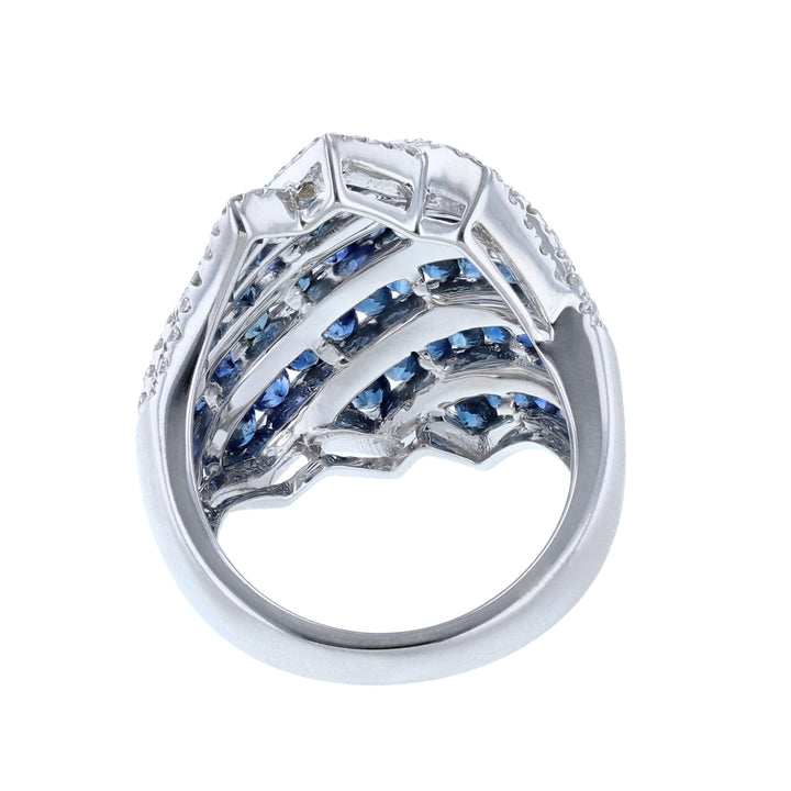 18K White Gold Sapphire Diamond Dome Ring