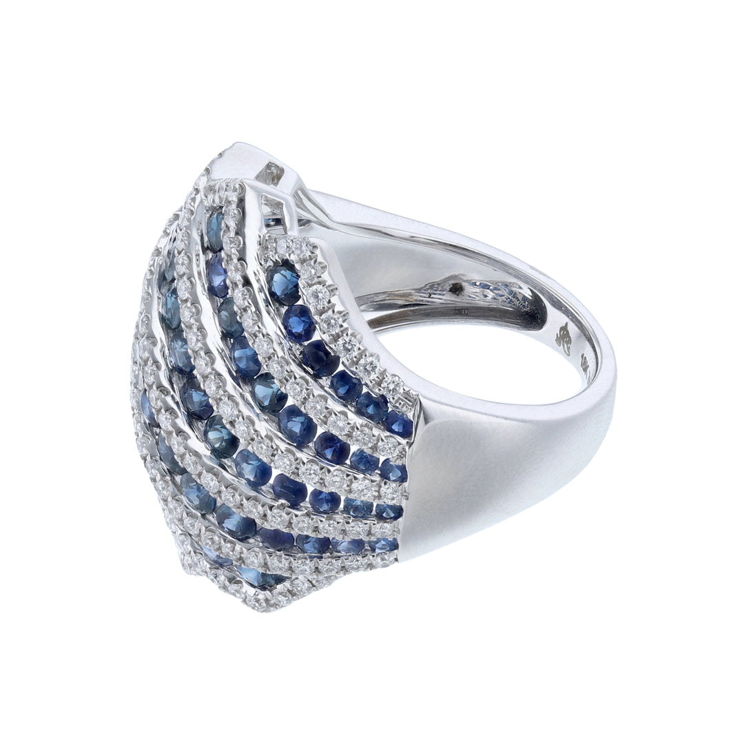 18K White Gold Sapphire Diamond Dome Ring