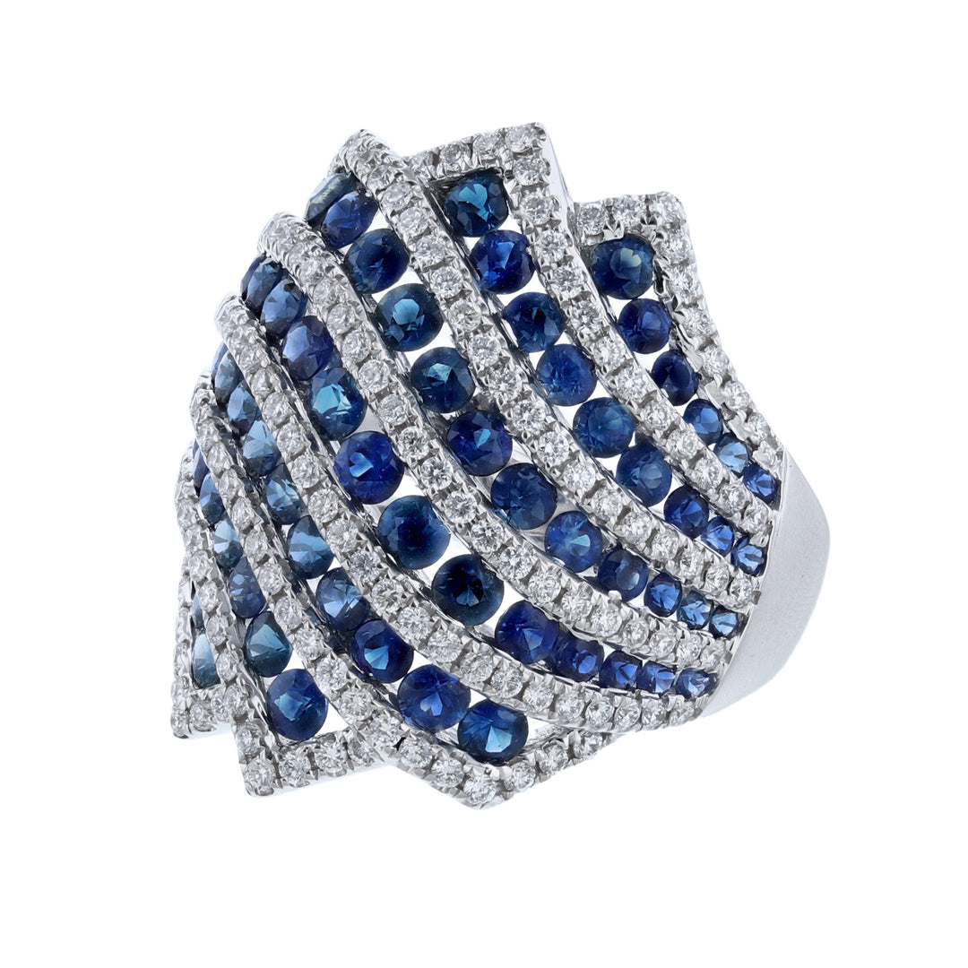 18K White Gold Sapphire Diamond Dome Ring