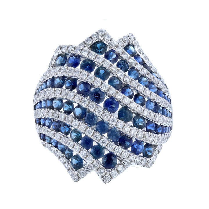 18K White Gold Sapphire Diamond Dome Ring
