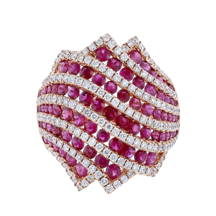 18K Rose Gold Ruby Diamond Dome Ring