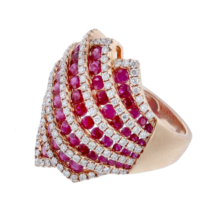 18K Rose Gold Ruby Diamond Dome Ring