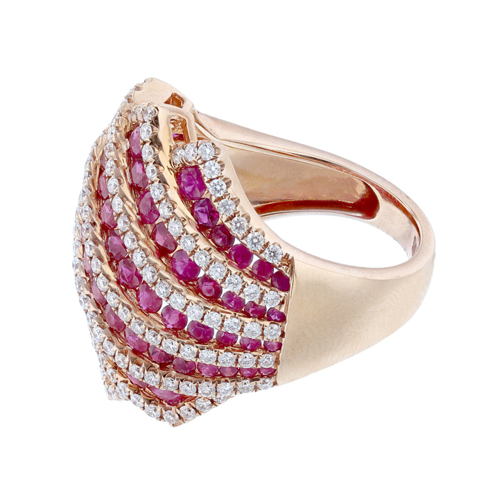 18K Rose Gold Ruby Diamond Dome Ring