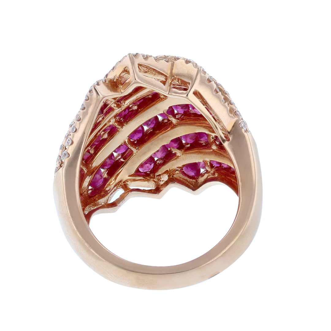 18K Rose Gold Ruby Diamond Dome Ring