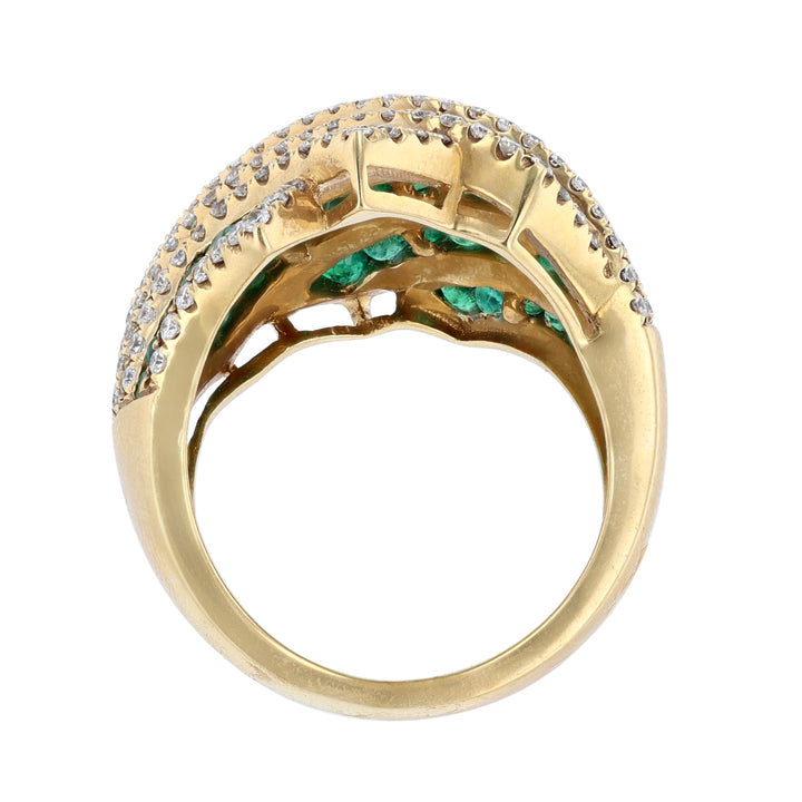 18K Yellow Gold Emerald Diamond Dome Ring