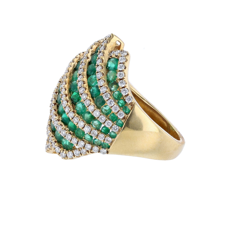 18K Yellow Gold Emerald Diamond Dome Ring
