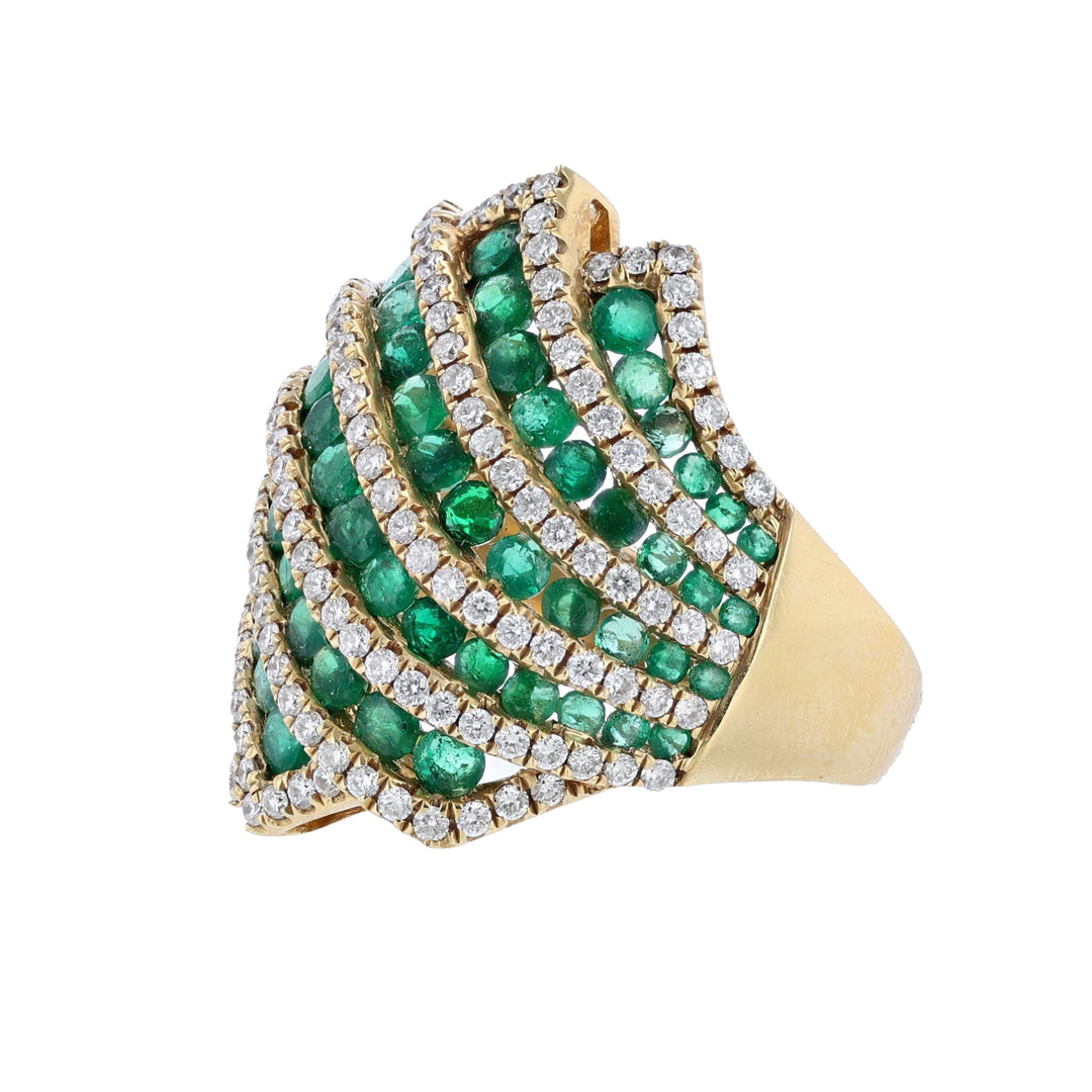 18K Yellow Gold Emerald Diamond Dome Ring