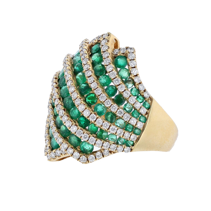 18K Yellow Gold Emerald Diamond Dome Ring