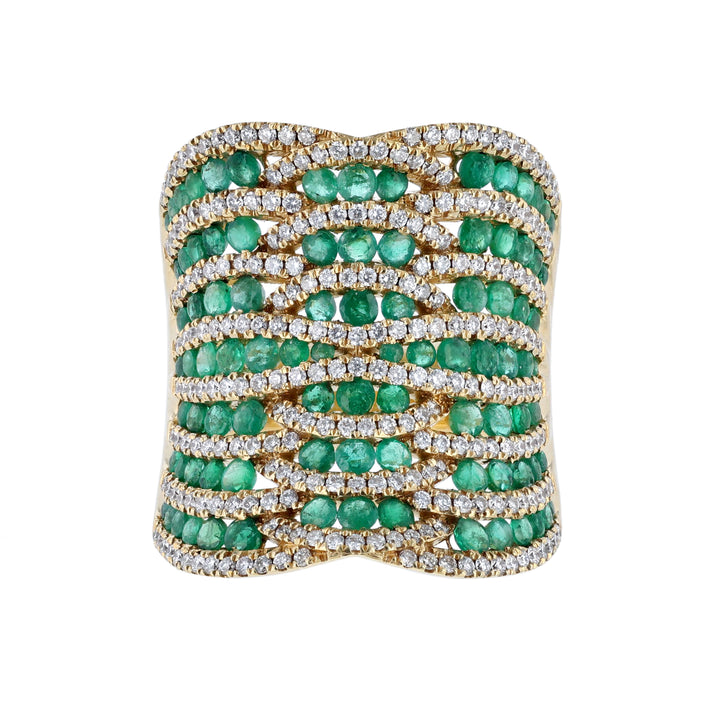 18K Yellow Gold Emerald Diamond Shield Ring