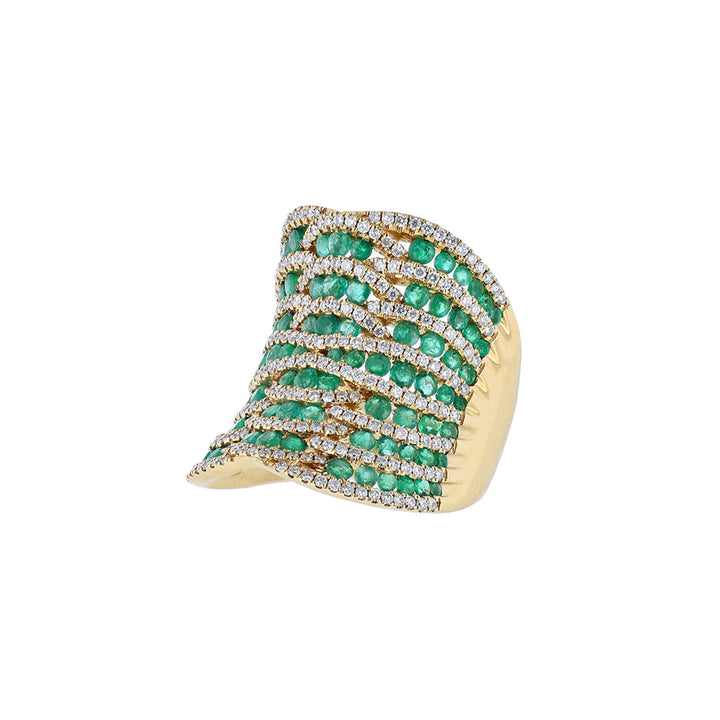 18K Yellow Gold Emerald Diamond Shield Ring