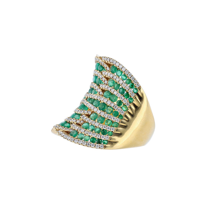 18K Yellow Gold Emerald Diamond Shield Ring