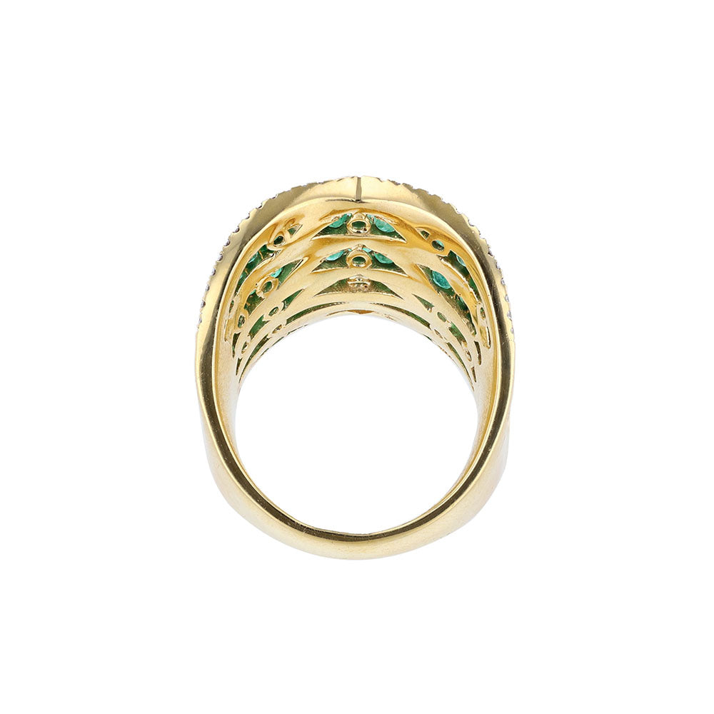 18K Yellow Gold Emerald Diamond Shield Ring