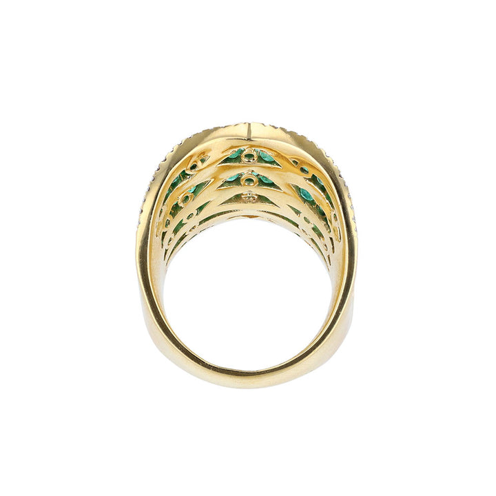 18K Yellow Gold Emerald Diamond Shield Ring