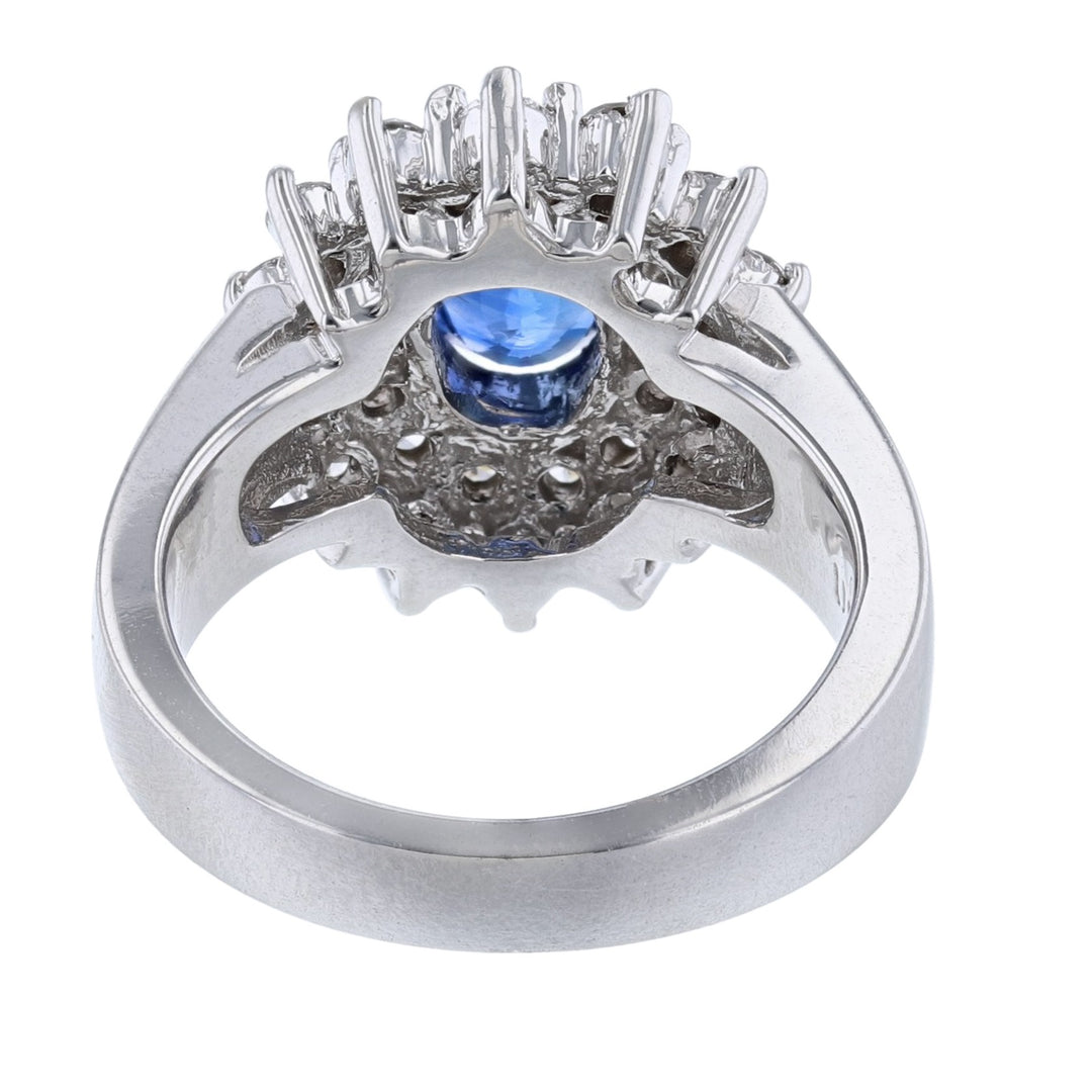 Blue Sapphire Diamond Burst Halo Ring