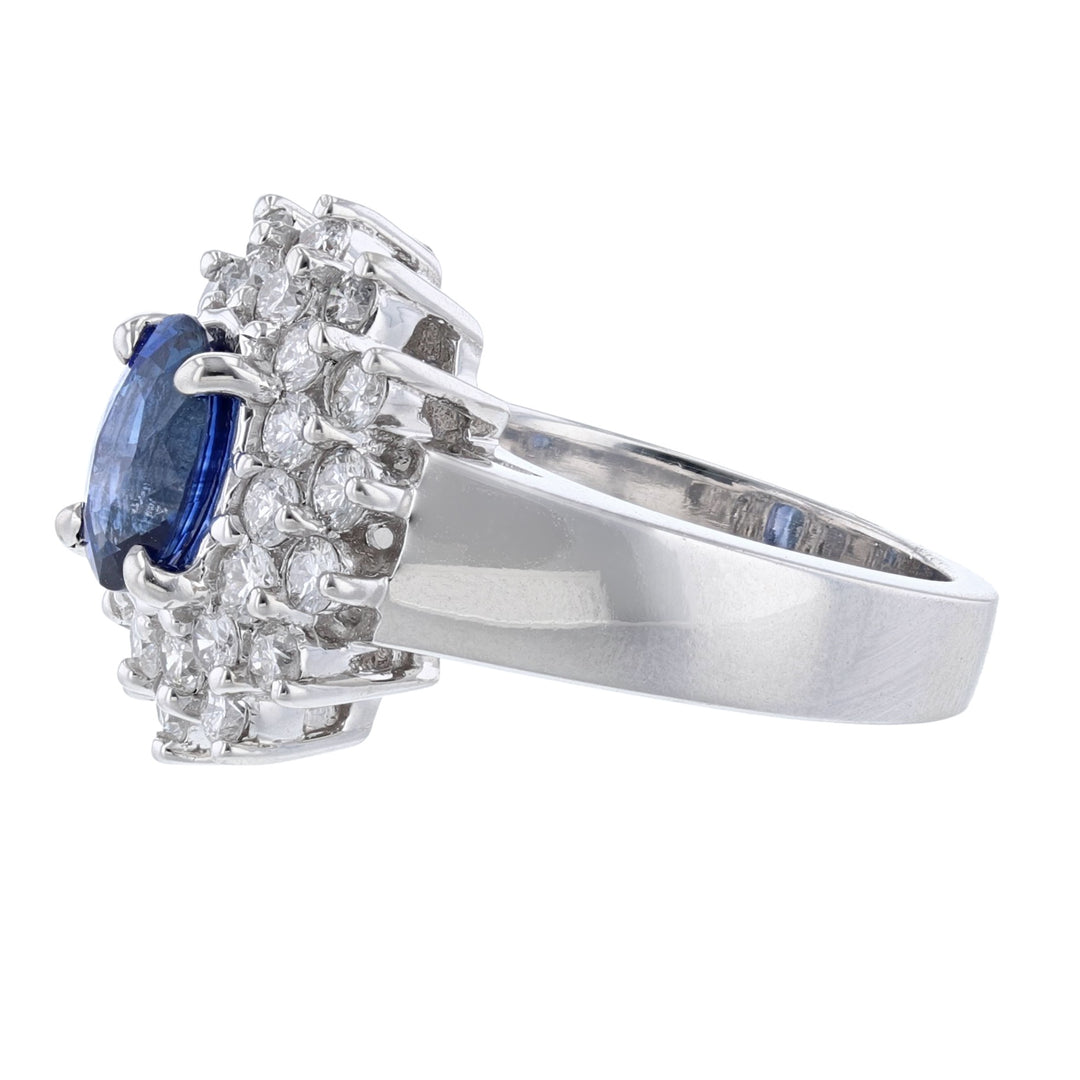Blue Sapphire Diamond Burst Halo Ring