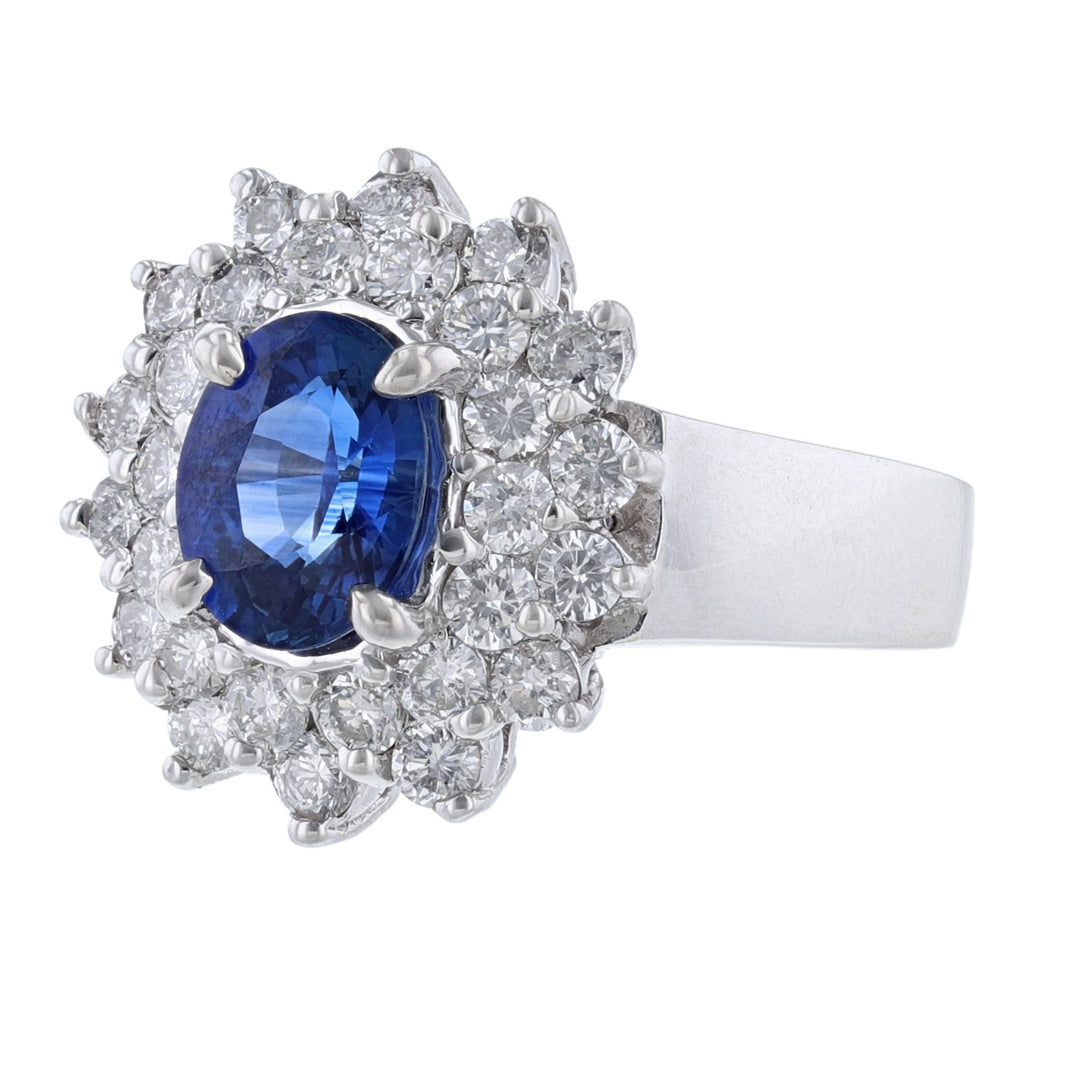 Blue Sapphire Diamond Burst Halo Ring