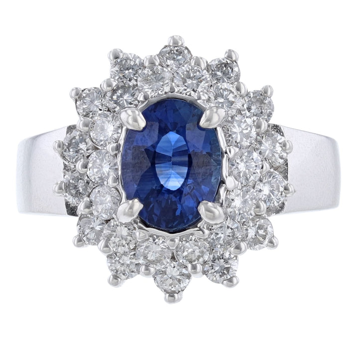 Blue Sapphire Diamond Burst Halo Ring