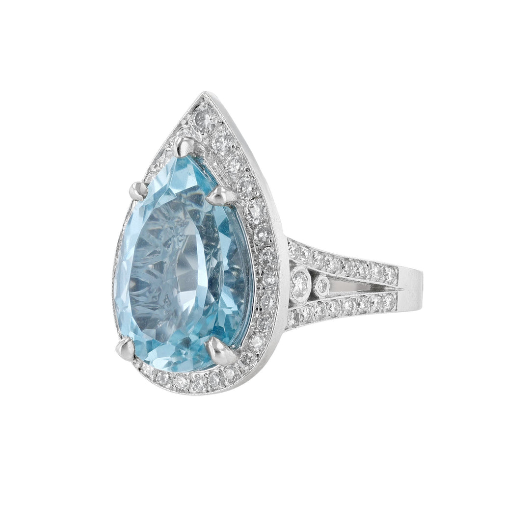 Pear Shape Aquamarine Diamond Halo Ring