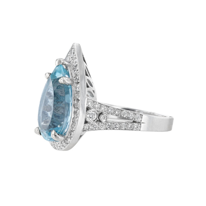 Pear Shape Aquamarine Diamond Halo Ring