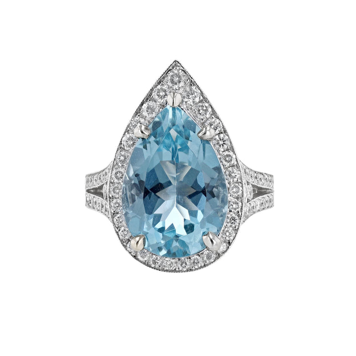 Pear Shape Aquamarine Diamond Halo Ring
