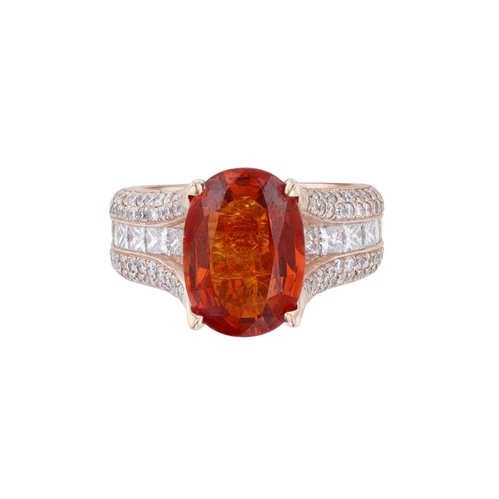 Oval Orange Sapphire Multi Row Diamond Ring