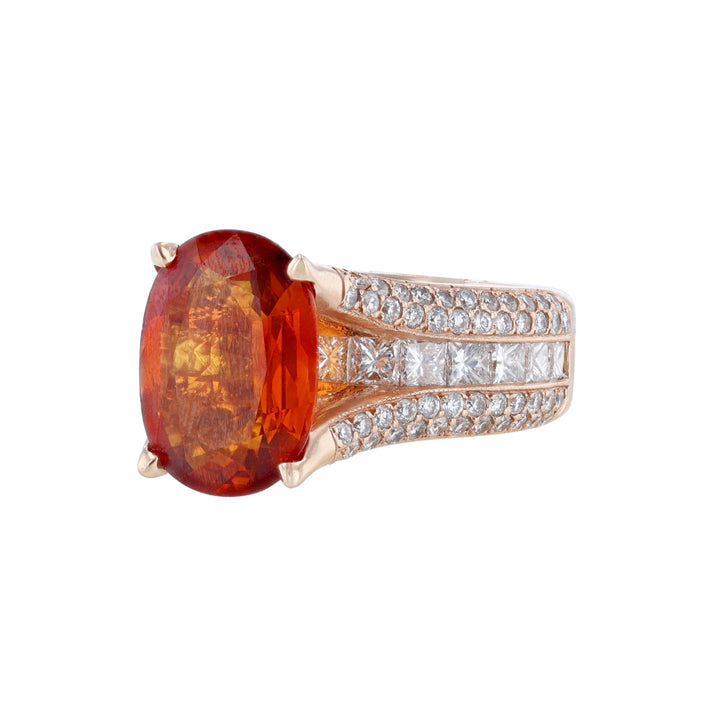 Oval Orange Sapphire Multi Row Diamond Ring