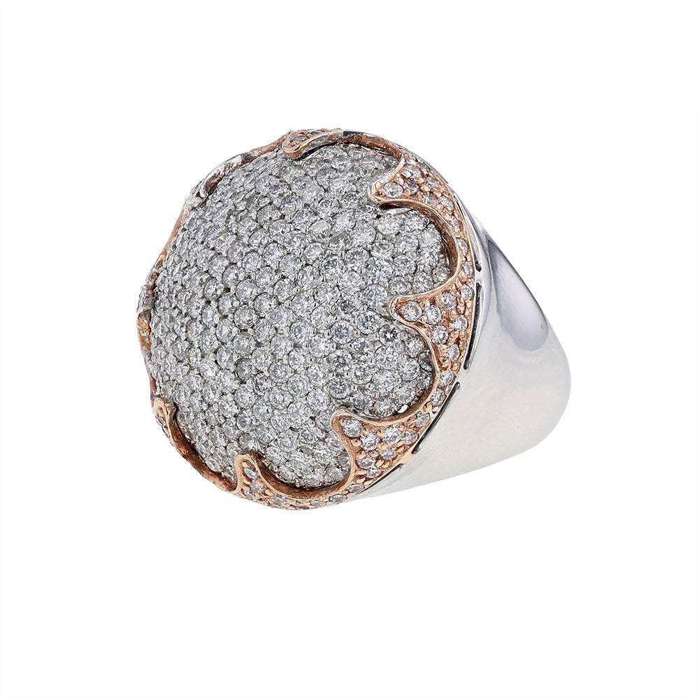14K Rose Gold White Gold Pave Diamond Dome Ring