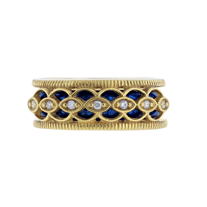 18K Yellow Diamond Ring Set, Blue Enamel