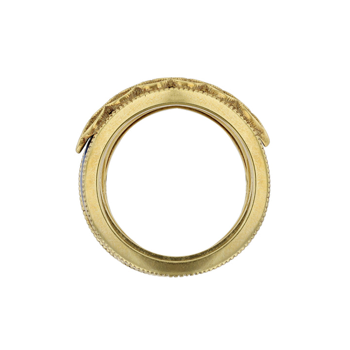 18K Yellow Diamond Ring Set, Blue Enamel