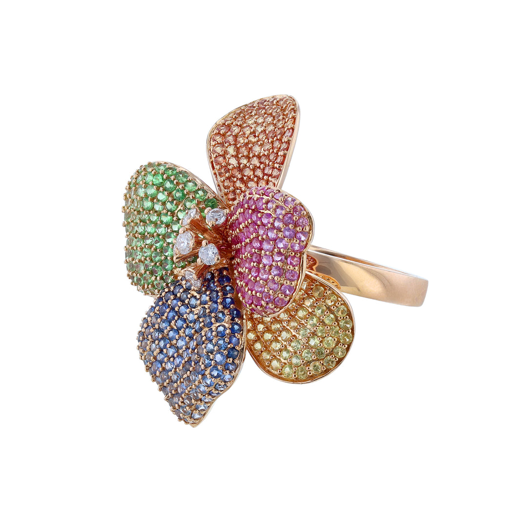 Sapphire Garnet and Diamond Flower Ring