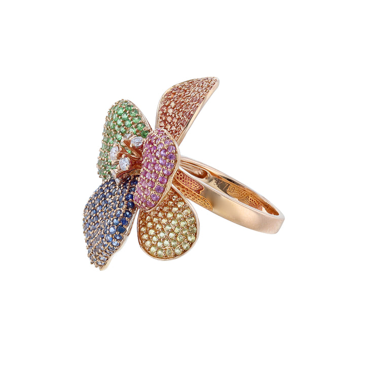 Sapphire Garnet and Diamond Flower Ring