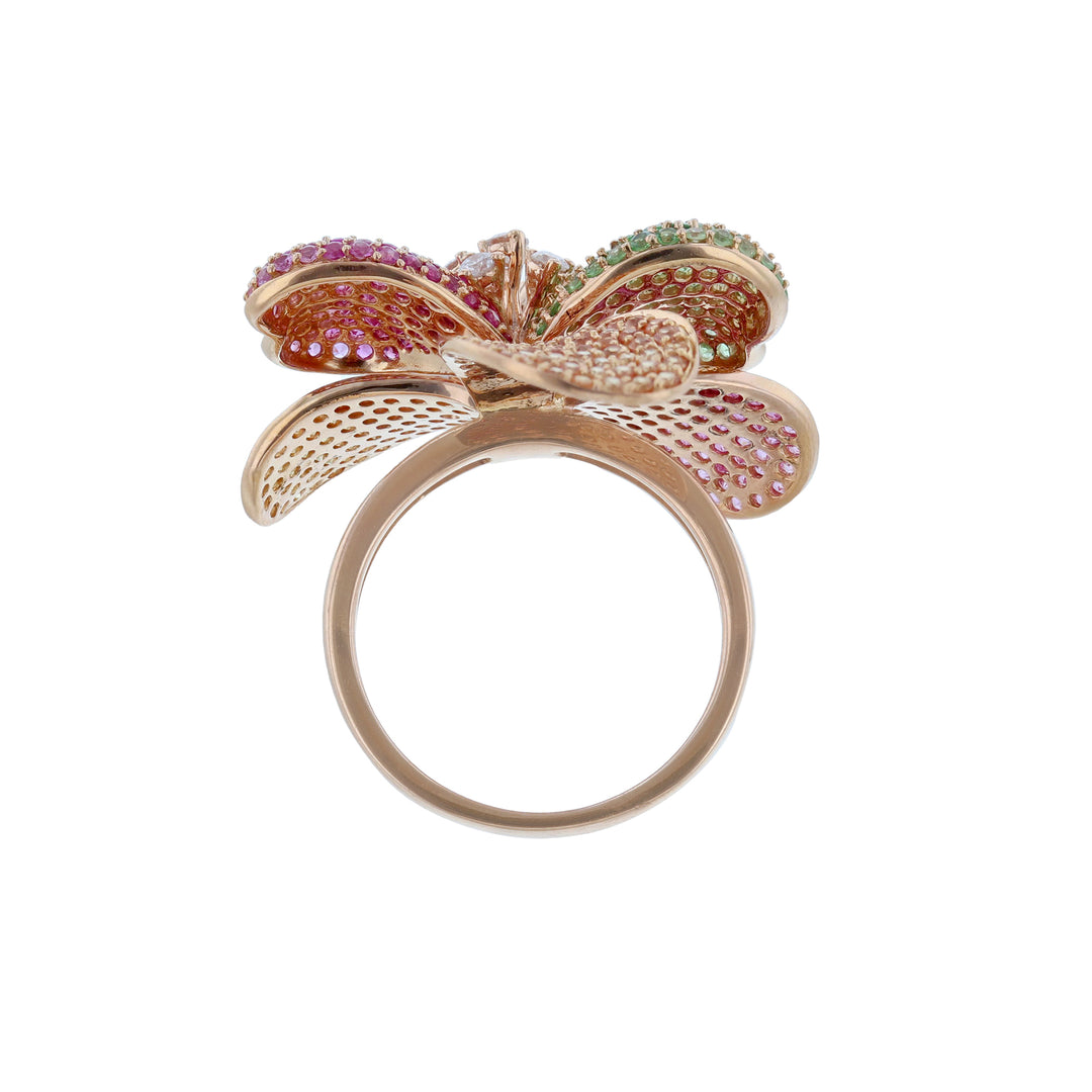 Sapphire Garnet and Diamond Flower Ring