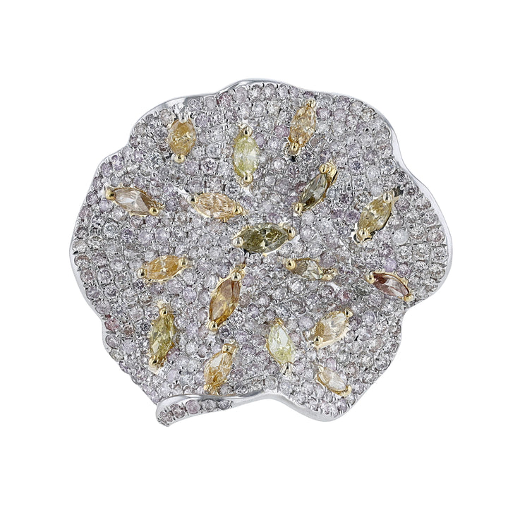 White & Yellow Diamond Wavy Disc Ring, 5.73ct.