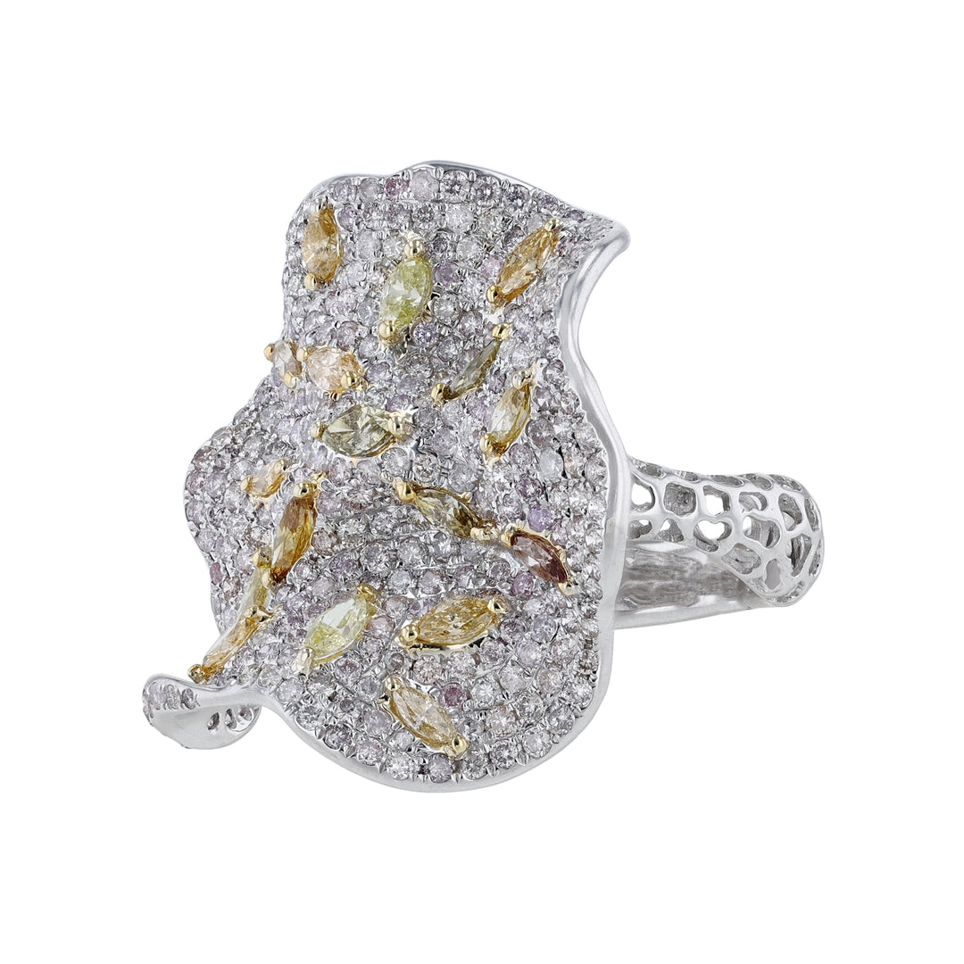 White & Yellow Diamond Wavy Disc Ring, 5.73ct.