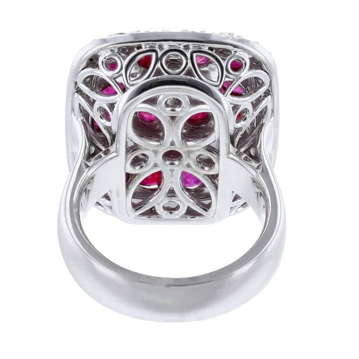 14K White Gold Ruby Black Diamond Shield Ring