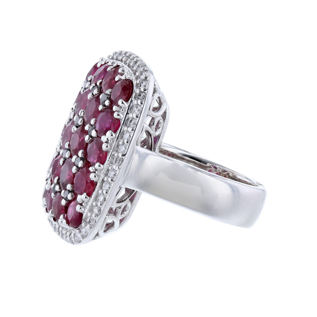 14K White Gold Ruby Black Diamond Shield Ring