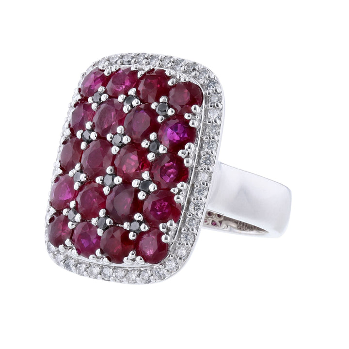 14K White Gold Ruby Black Diamond Shield Ring