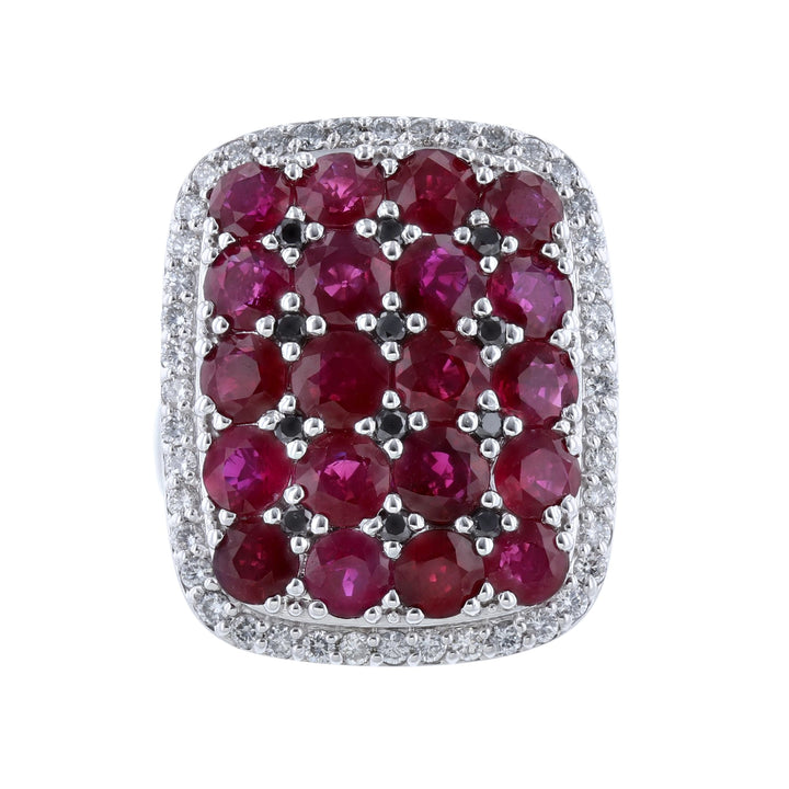 14K White Gold Ruby Black Diamond Shield Ring
