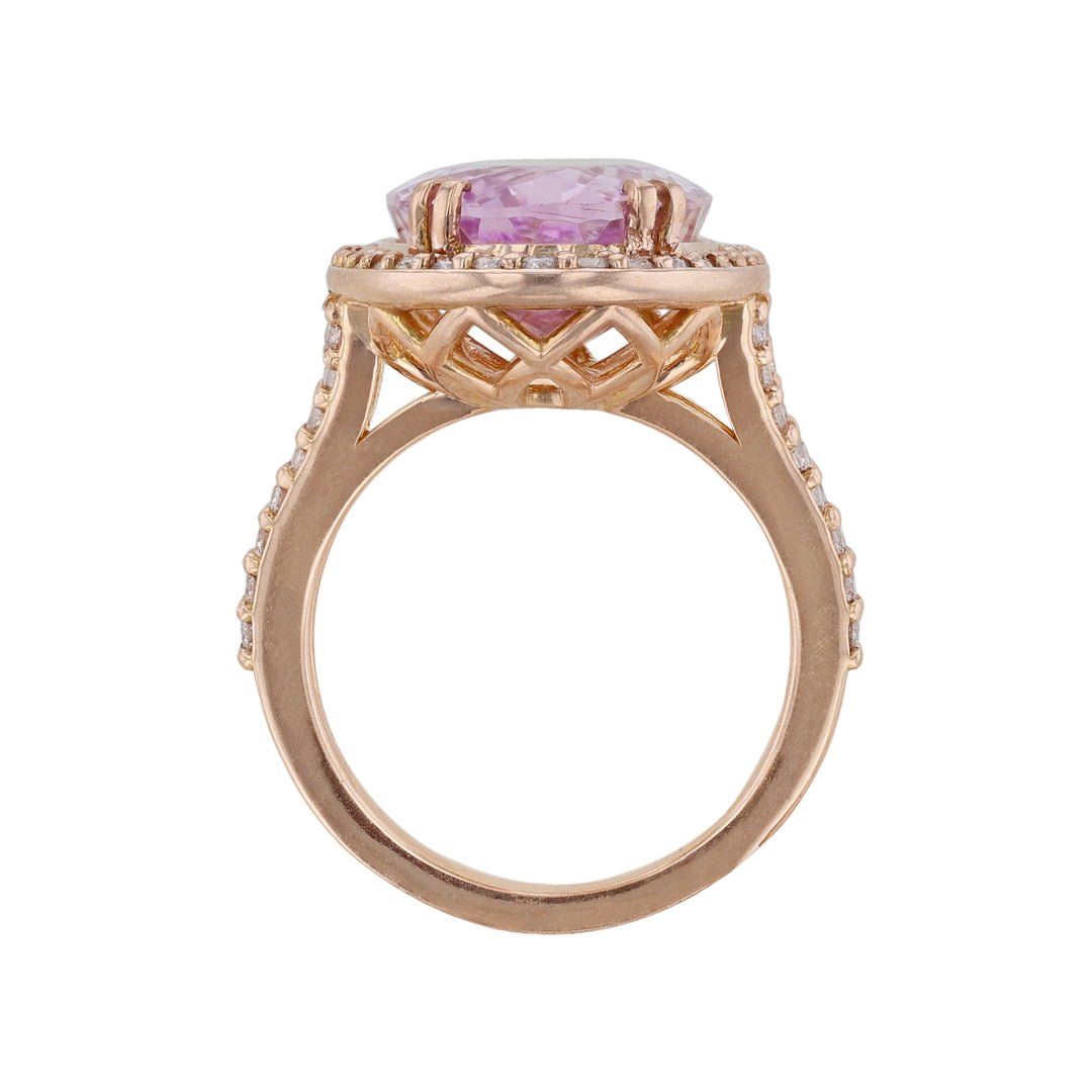 Oval Kunzite Diamond Halo Split Shank Ring