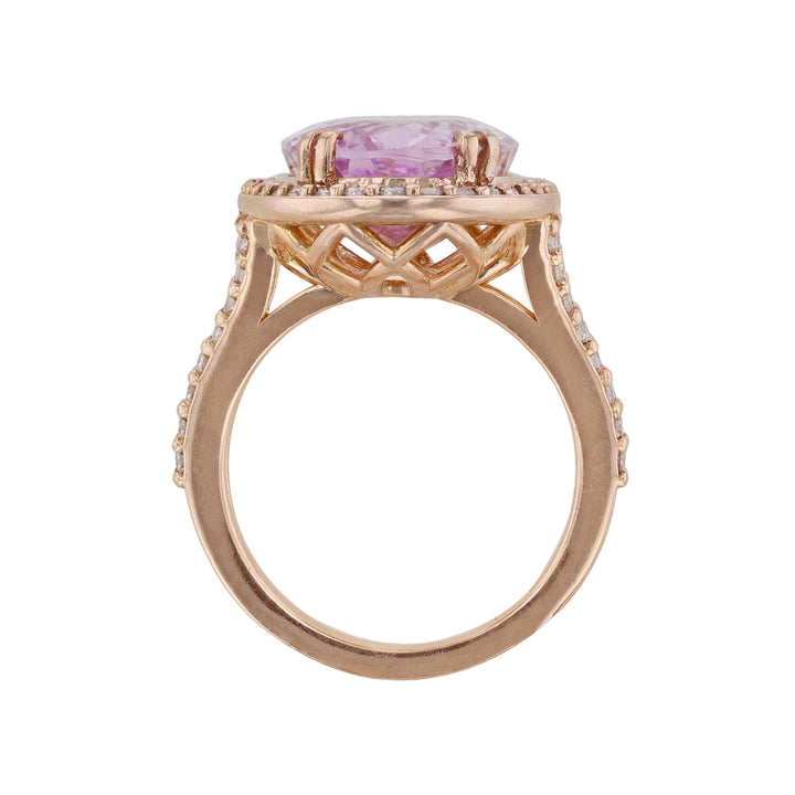 Oval Kunzite Diamond Halo Split Shank Ring