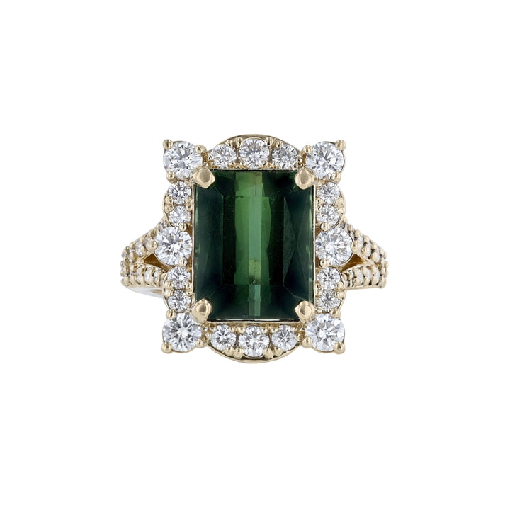 Green Tourmaline Diamond Split Shank Ring